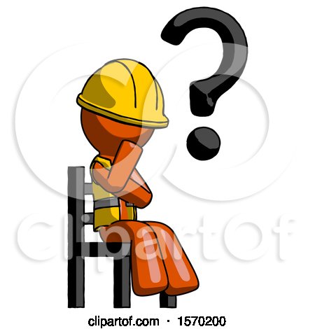 Orange Construction Worker Contractor Man Question Mark Concept, Sitting on Chair Thinking by Leo Blanchette