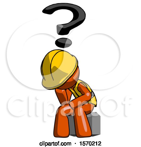 Orange Construction Worker Contractor Man Thinker Question Mark Concept by Leo Blanchette