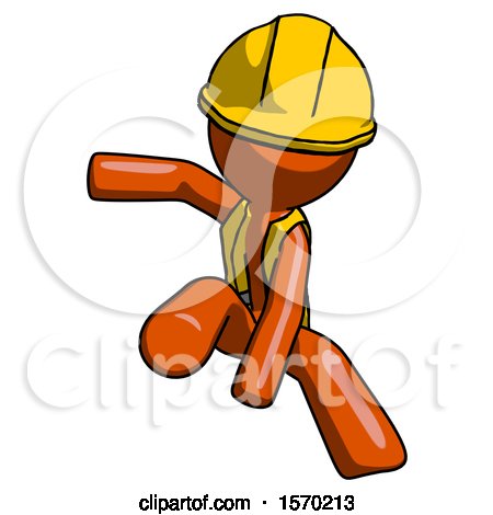 Orange Construction Worker Contractor Man Action Hero Jump Pose by Leo Blanchette