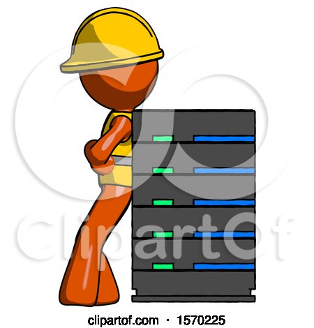 Orange Construction Worker Contractor Man Resting Against Server Rack by Leo Blanchette