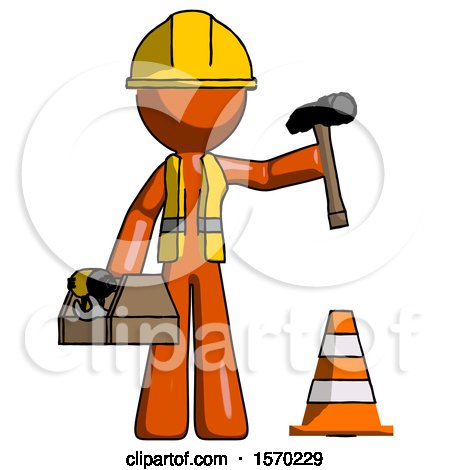 Orange Construction Worker Contractor Man Under Construction Concept, Traffic Cone and Tools by Leo Blanchette