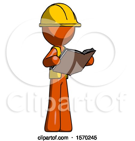 Orange Construction Worker Contractor Man Reading Book While Standing up Facing Away by Leo Blanchette