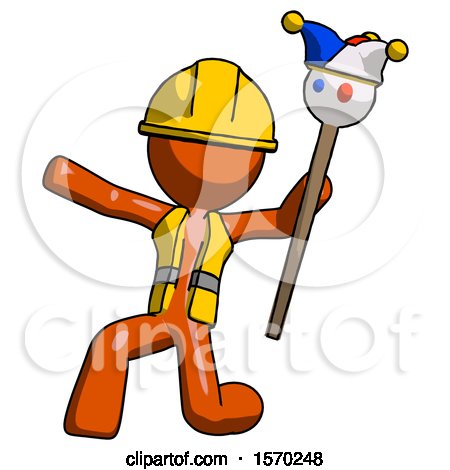 Orange Construction Worker Contractor Man Holding Jester Staff Posing Charismatically by Leo Blanchette