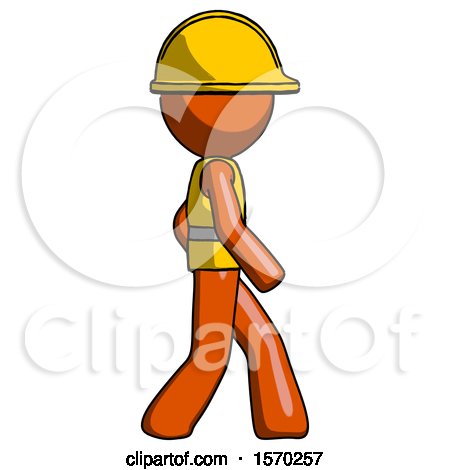 Orange Construction Worker Contractor Man Walking Right Side View by Leo Blanchette