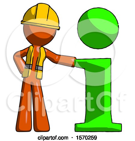 Orange Construction Worker Contractor Man with Info Symbol Leaning up Against It by Leo Blanchette
