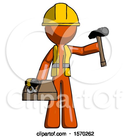 Orange Construction Worker Contractor Man Holding Tools and Toolchest Ready to Work by Leo Blanchette