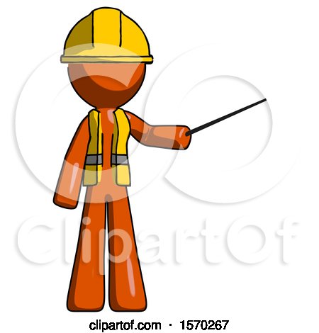 Orange Construction Worker Contractor Man Teacher or Conductor with Stick or Baton Directing by Leo Blanchette