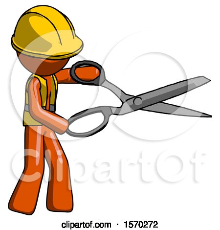 Orange Construction Worker Contractor Man Holding Giant Scissors Cutting out Something by Leo Blanchette