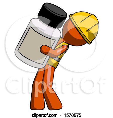 Orange Construction Worker Contractor Man Holding Large White Medicine Bottle by Leo Blanchette