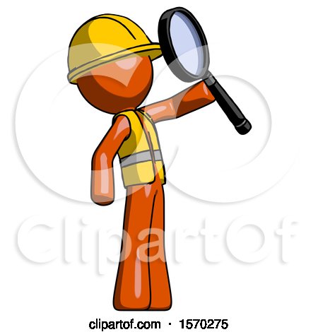 Orange Construction Worker Contractor Man Inspecting with Large Magnifying Glass Facing up by Leo Blanchette