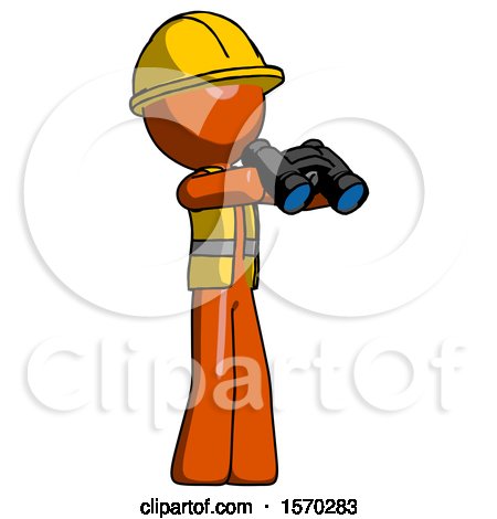 Orange Construction Worker Contractor Man Holding Binoculars Ready to Look Right by Leo Blanchette