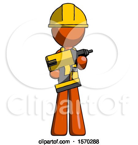 Orange Construction Worker Contractor Man Holding Large Drill by Leo Blanchette