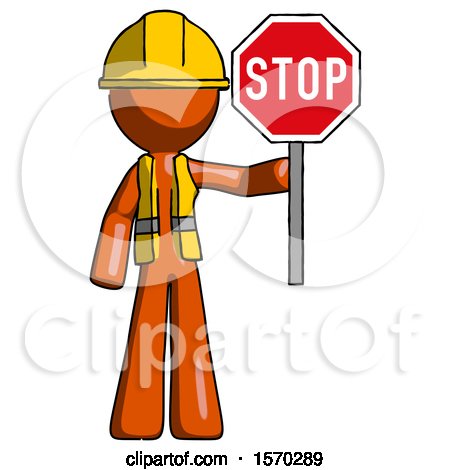 Orange Construction Worker Contractor Man Holding Stop Sign by Leo Blanchette