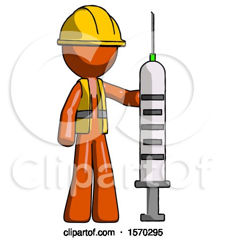 Orange Construction Worker Contractor Man Holding Large Syringe by Leo Blanchette
