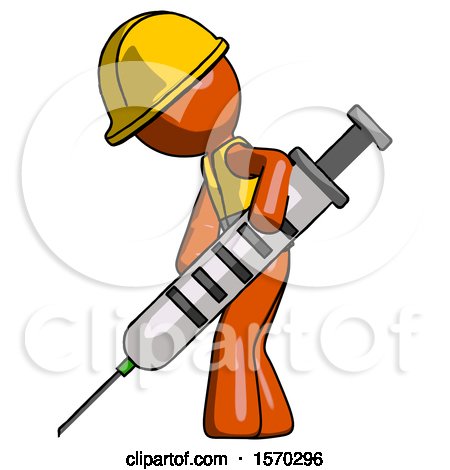 Orange Construction Worker Contractor Man Using Syringe Giving Injection by Leo Blanchette