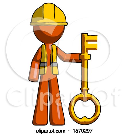 Orange Construction Worker Contractor Man Holding Key Made of Gold by Leo Blanchette