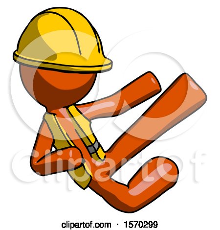 Orange Construction Worker Contractor Man Flying Ninja Kick Right by Leo Blanchette