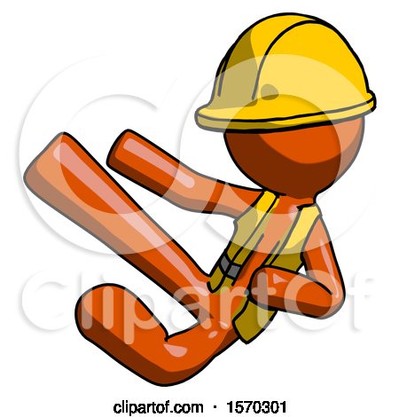 Orange Construction Worker Contractor Man Flying Ninja Kick Left by Leo Blanchette