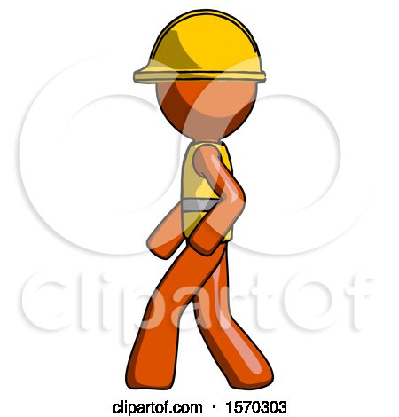 Orange Construction Worker Contractor Man Walking Left Side View by Leo Blanchette
