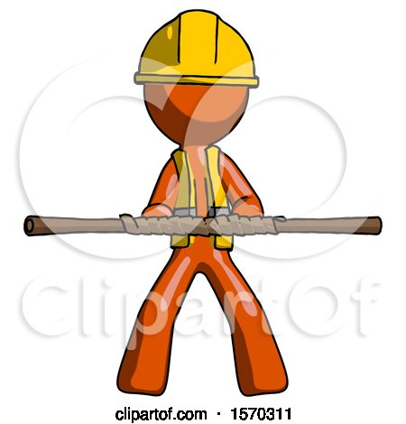 Orange Construction Worker Contractor Man Bo Staff Kung Fu Defense Pose by Leo Blanchette