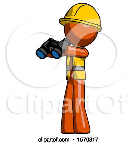 Orange Construction Worker Contractor Man Holding Binoculars Ready to Look Left by Leo Blanchette