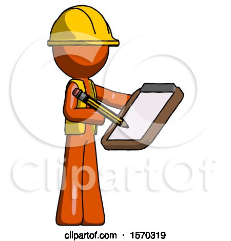 Orange Construction Worker Contractor Man Using Clipboard and Pencil by Leo Blanchette