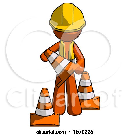 Orange Construction Worker Contractor Man Holding a Traffic Cone by Leo Blanchette