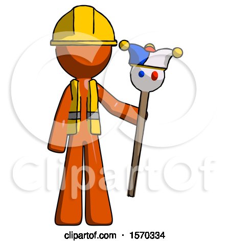 Orange Construction Worker Contractor Man Holding Jester Staff by Leo Blanchette