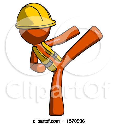 Orange Construction Worker Contractor Man Ninja Kick Right by Leo Blanchette