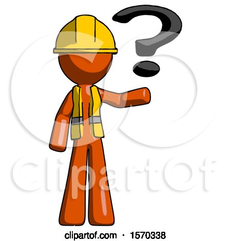 Orange Construction Worker Contractor Man Holding Question Mark to Right by Leo Blanchette