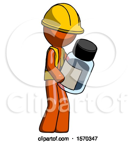 Orange Construction Worker Contractor Man Holding Glass Medicine Bottle by Leo Blanchette