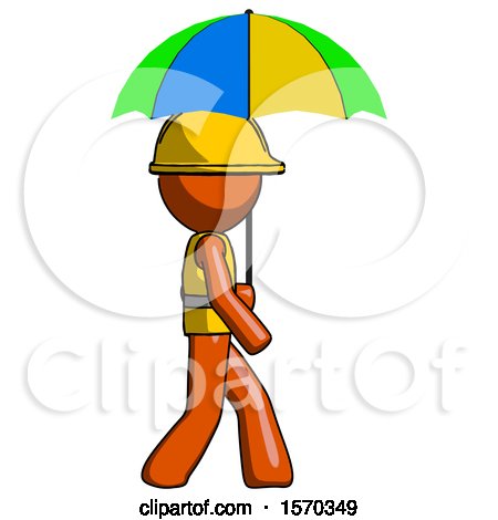 Orange Construction Worker Contractor Man Walking with Colored Umbrella by Leo Blanchette