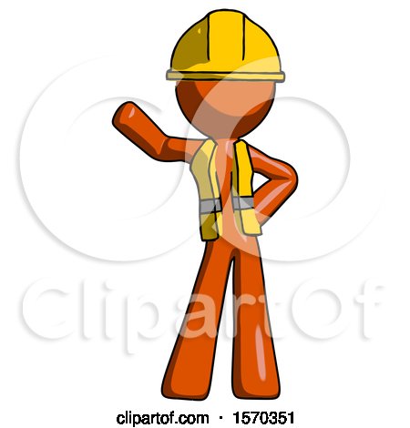 Orange Construction Worker Contractor Man Waving Right Arm with Hand on Hip by Leo Blanchette