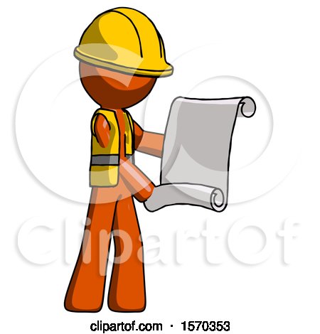 Orange Construction Worker Contractor Man Holding Blueprints or Scroll by Leo Blanchette