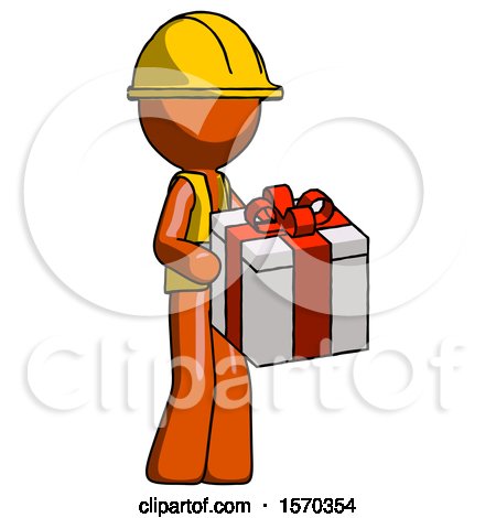 Orange Construction Worker Contractor Man Giving a Present by Leo Blanchette