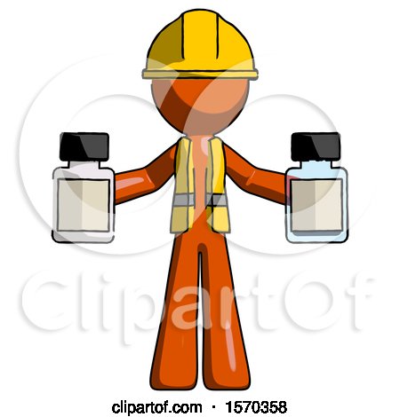 Orange Construction Worker Contractor Man Holding Two Medicine Bottles by Leo Blanchette