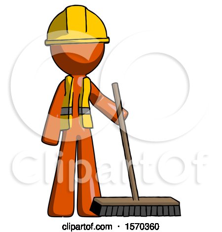 Orange Construction Worker Contractor Man Standing with Industrial Broom by Leo Blanchette