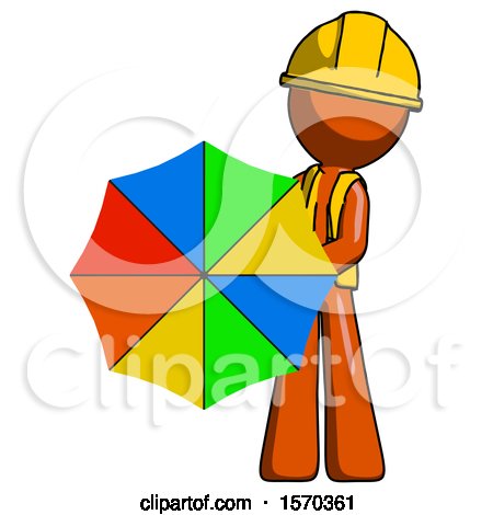 Orange Construction Worker Contractor Man Holding Rainbow Umbrella out to Viewer by Leo Blanchette