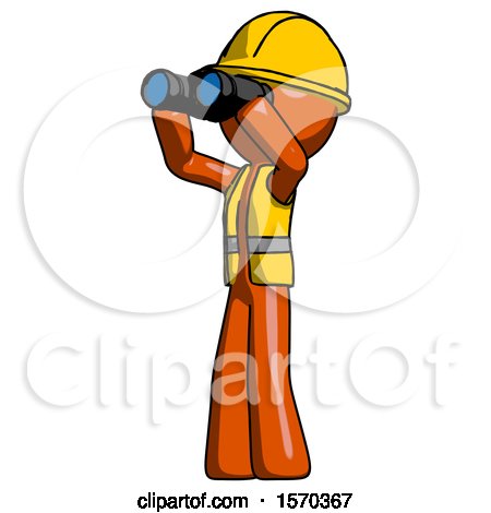 Orange Construction Worker Contractor Man Looking Through Binoculars to the Left by Leo Blanchette