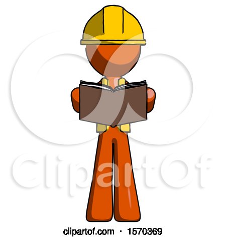 Orange Construction Worker Contractor Man Reading Book While Standing up Facing Viewer by Leo Blanchette