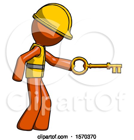 Orange Construction Worker Contractor Man with Big Key of Gold Opening Something by Leo Blanchette