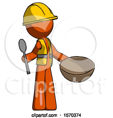 Orange Construction Worker Contractor Man with Empty Bowl and Spoon Ready to Make Something by Leo Blanchette