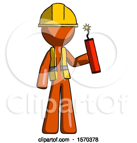 Orange Construction Worker Contractor Man Holding Dynamite with Fuse Lit by Leo Blanchette