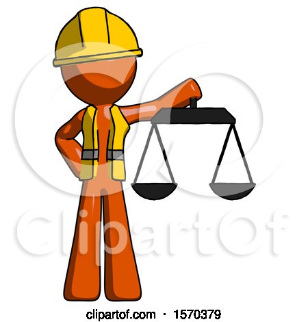 Orange Construction Worker Contractor Man Holding Scales of Justice by Leo Blanchette