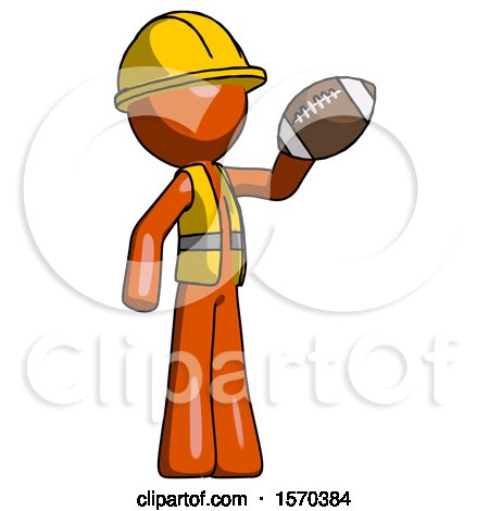 Orange Construction Worker Contractor Man Holding Football up by Leo Blanchette
