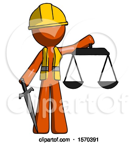 Orange Construction Worker Contractor Man Justice Concept with Scales and Sword, Justicia Derived by Leo Blanchette