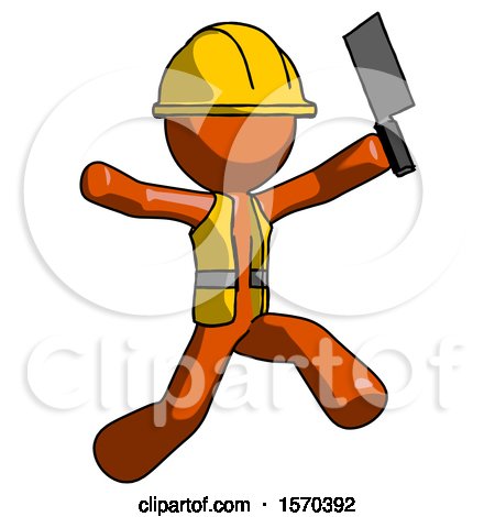 Orange Construction Worker Contractor Man Psycho Running with Meat Cleaver by Leo Blanchette