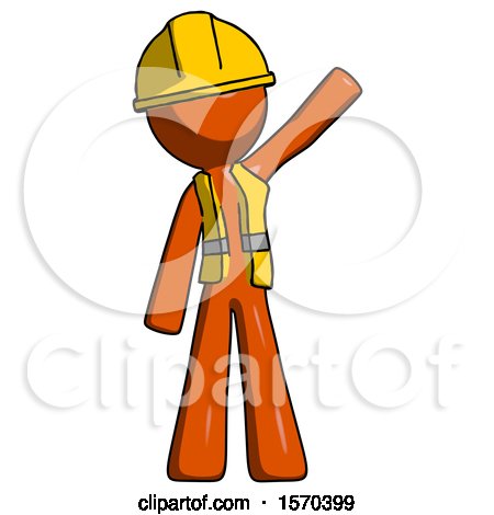 Orange Construction Worker Contractor Man Waving Emphatically with Left Arm by Leo Blanchette