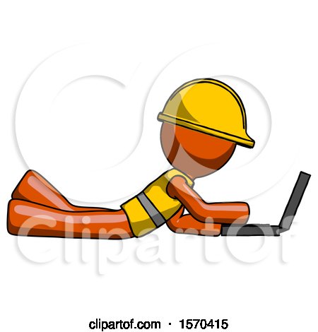Orange Construction Worker Contractor Man Using Laptop Computer While Lying on Floor Side View by Leo Blanchette