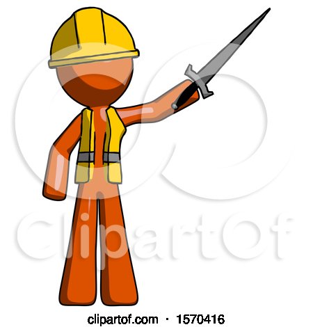 Orange Construction Worker Contractor Man Holding Sword in the Air Victoriously by Leo Blanchette